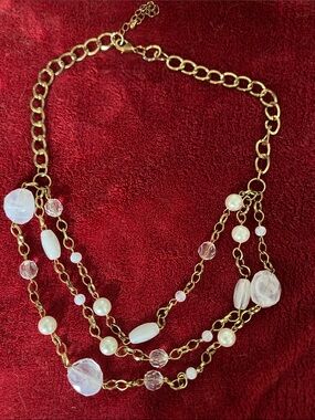 Vintage Goldtone nickel free Multi--Strand Pearl & Crystal Bead Necklace